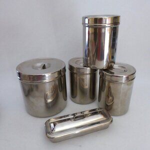 VINTAGE MEDICAL SURGICAL HOSPITAL VOLLRATH STAINLESS STEEL CANISTERS TRAY ODDITY